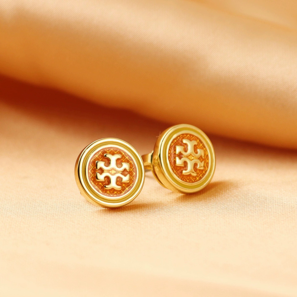 Tory Burch Enamel Round Metal Stud Earrings